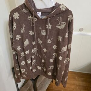 No Boundaries Brown Mushroom and Floral Women's Hoodie